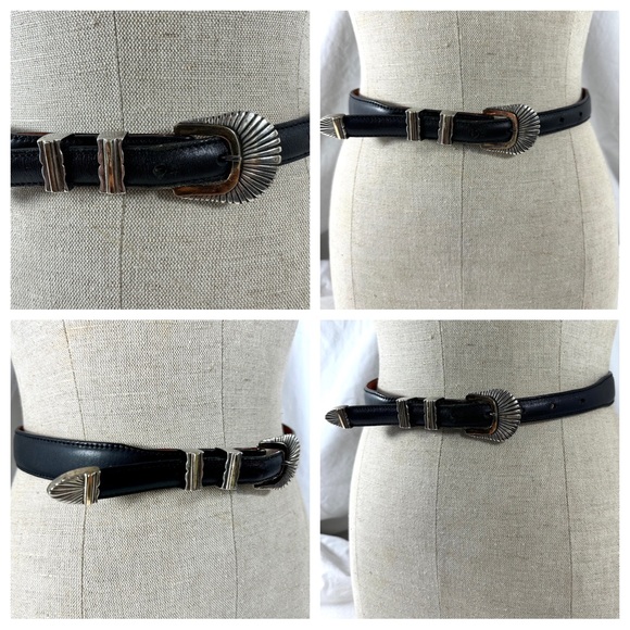Genuine vintage ALEXANDER'S BELTS sterling silver with 14k black leather belt 26 - Picture 5 of 15